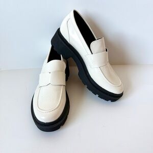 BLONDO Water Resistant White Loafers with Chunky Black Lug Soles—SZ. 8
